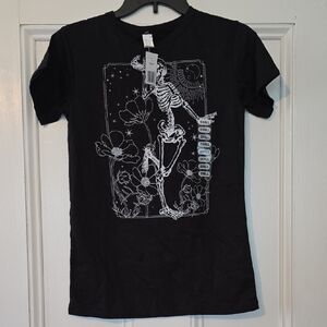 Black Graphic Tee with Skeleton Design